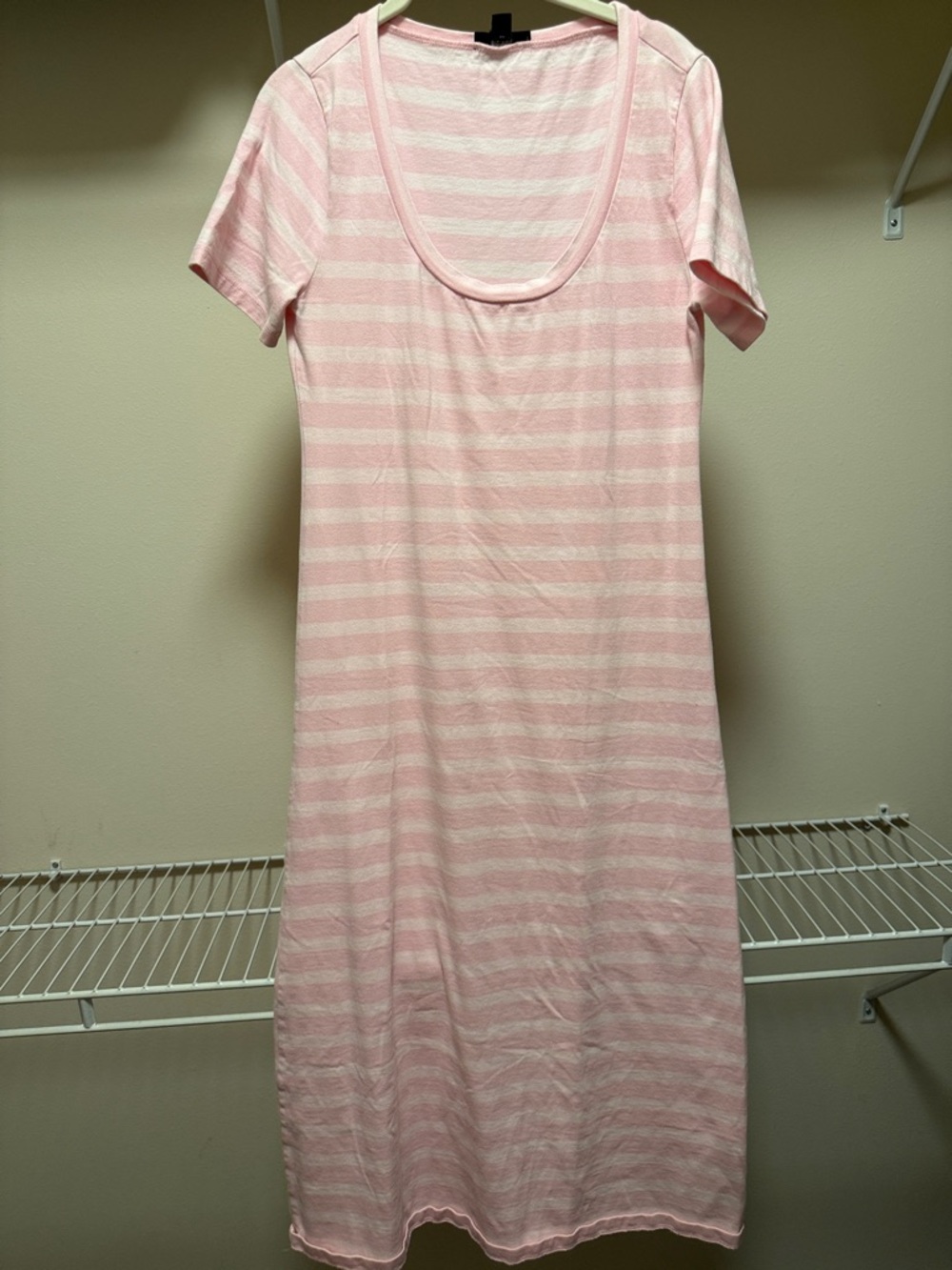 J. Crew Pink and White Striped Midi Dress